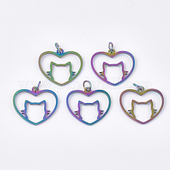 Ion Plating(IP) 201 Stainless Steel Filigree Kitten Pendants&nbsp;STAS-S105-JN162