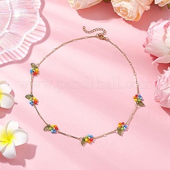 Rainbow Color Glass Beaded Flower Necklaces&nbsp;NJEW-TA00173-02