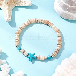 2Pcs Starfish & Tortoise Natural Freshwater Shell with Synthetic Turquoise Beads Stretch Bracelets for Men Women&nbsp;BJEW-JB11745