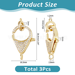3Pcs Brass Micro Pave Clear Cubic Zirconia Lobster Claw Clasp&nbsp;ZIRC-HS0001-21