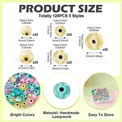 120Pcs 5 Styles Handmade Evil Eye Lampwork Beads Strands&nbsp;LAMP-TA0001-50