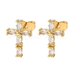 Brass Micro Pave Clear Cubic Zirconia Cross Stud Earrings&nbsp;EJEW-K267-41G
