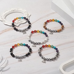 Chakra Theme Gemstone & Synthetic Hematite Beaded Stretch Bracelets for Women&nbsp;BJEW-JB09278