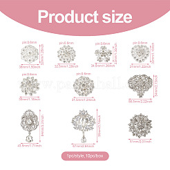 10Pcs 10 Styles Flower & Heart & Teardrop Crystal Rhinestone Brooches Set&nbsp;JEWB-BY0001-04