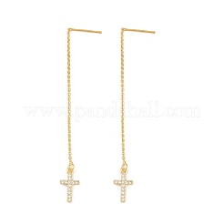 Cross Brass Micro Pave Clear Cubic Zirconia Ear Thread&nbsp;EJEW-H182-14G