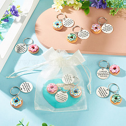 24Pcs Opaque Resin Donut & Alloy Flat Round with Quote Word Keychains&nbsp;KEYC-TAC00074