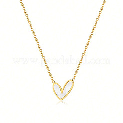 Heart Stainless Steel & Natural Shell Pendant Necklaces & Stud Earrings Sets&nbsp;FS-WG4CC15-02