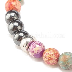 Natural Gemstone & Synthetic Hematite Round Beaded Stretch Bracelet for Women&nbsp;BJEW-JB08305