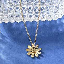 304 Stainless Steel Flower Pendant Necklaces for Women&nbsp;NJEW-A045-16G