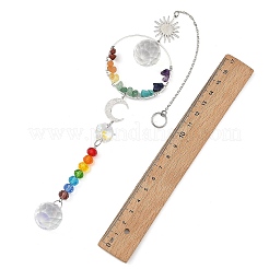 Chakra Glass Beads & Natural & Syntheti Mixed Gemstone Chip Beads & Brass Hanging Suncatchers&nbsp;HJEW-JM05015-02