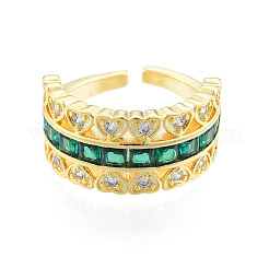 Cubic Zirconia Heart Open Cuff Ring&nbsp;RJEW-N035-137C