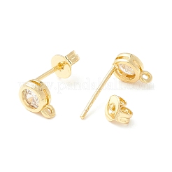 Rack Plating Brass Micro Pave Cubic Zirconia Stud Earring Findings&nbsp;KK-D073-29G