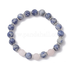 Frosted Natural Mixed Gemstone Round Beaded Stretch Bracelets for Women Men&nbsp;BJEW-JB12471-02