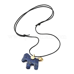 Natural Lapis Lazuli Horse Pendant Adjustable Black Korean Waxed Polyester Cord Neckalces&nbsp;NJEW-JN06355-03