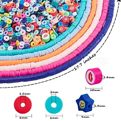 18 Strands 18 Colors Flat Round Handmade Polymer Clay Beads Strands&nbsp;CLAY-SZ0001-77