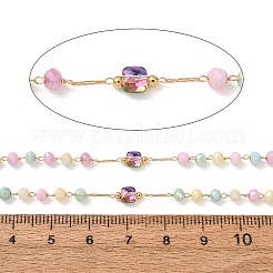 Brass & Glass Beaded Chain&nbsp;KK-CBA3B44-09G