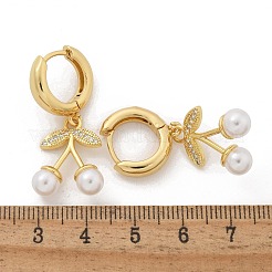 Cherry Brass Micro Pave Clear Cubic Zirconia & ABS Imitation Pearl Hoop Earrings&nbsp;EJEW-M077-01G