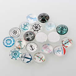 Helm &  Anchor Printed Glass Cabochons&nbsp;GGLA-A002-16mm-WW