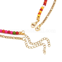 Alloy Enamel & Dyed Synthetic Turquoise Starfish & Natural Cowrie Shell Pendant 304 Stainless Steel Double Layer Necklaces&nbsp;NJEW-JN05465