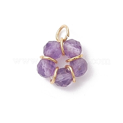 7Pcs 7 Styles Natural Red Jasper & Amethyst & Tiger Eye & Rose Quartz & Apatite & Flower Amazonite & Green Aventurine Faceted Round Beaded Flower Charms&nbsp;PALLOY-JF04727