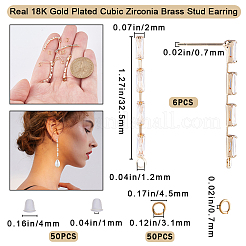 6Pcs Brass Pave Clear Cubic Zirconia Rectangle Tassel Stud Earring Findings&nbsp;DIY-CN0002-77