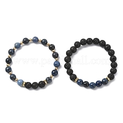 Adjustable Natural Apatite and Natural Lava Rock Stretch Bracelets&nbsp;BJEW-JB14150-03