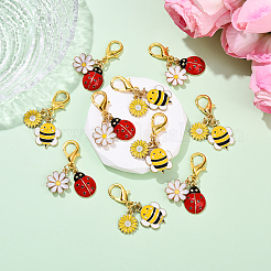 10Pcs 2 Styles Bees & Ladybird Alloy Enamel Pendant Decorations&nbsp;HJEW-YW00144