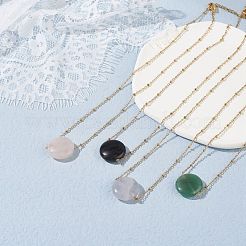 Flat Round Natural Mixed Stone Pendant Necklace for Girl Women&nbsp;NJEW-JN03749