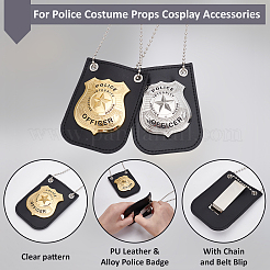 2Pcs 2 Colors PU Leather & Alloy Police Badge with Chain and Belt Blip&nbsp;NJEW-HY0002-17