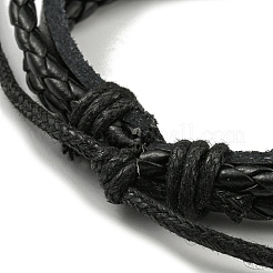 PU Leather & Waxed Cords Triple Layer Multi-strand Bracelets&nbsp;BJEW-F468-08