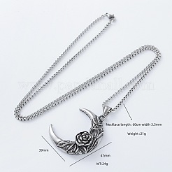 Vintage 304 Stainless Steel Rose Flower Moon Pendant Box Chain Necklaces for Men&nbsp;NQ3804