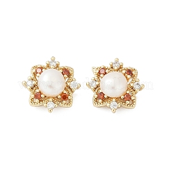 Brass Imitation Pearl Stud Earrings&nbsp;KK-D301-07G