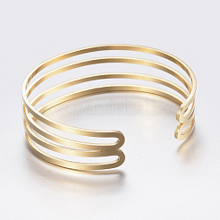 Hollow Ion Plating(IP) 304 Stainless Steel Wide Band Cuff Bangles&nbsp;BJEW-H565-01G