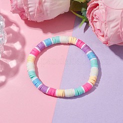 Rainbow Color Disc Handmade Polymer Clay Beaded Stretch Kid Bracelets for Girls&nbsp;BJEW-JB10351-01