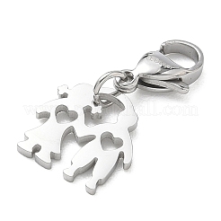 304 Stainless Steel Boy Girl Heart Cutout Pendant Decorations&nbsp;STAS-B141-08P