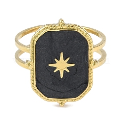 Ion Plating(IP) 304 Stainless Steel Enamel Rectangle with Star Cuff Finger Rings&nbsp;RJEW-L107-063G-02