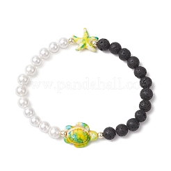 4Pcs 4 Colors Natural Lava Rock & Synthetic Turquoise Beaded Stretch Bracelets&nbsp;BJEW-JB11880