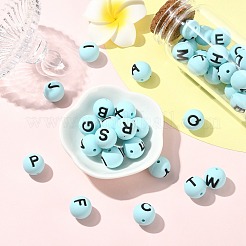 1 Set 26Pcs Blue Round with Letter Silicone Beads&nbsp;ST-CJ0041-013