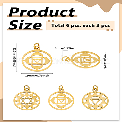 6Pcs 3 Styles 304 Stainless Steel Pendants&nbsp;STAS-LP0004-33G