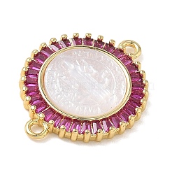 Natural Shell Carved Religion Saint Benedict Medal Connector Charms&nbsp;KK-L268-013G-B02