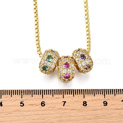 Brass Micro Pave Colorful Cubic Zirconia 3 Rondelles Pendant Box Chain Necklaces&nbsp;NJEW-K287-03G