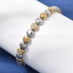 Duo Tone 304 Stainless Steel Micro Pave Clear Cubic Zirconia Beaded Bracelets&nbsp;SA-CBAB122-02A