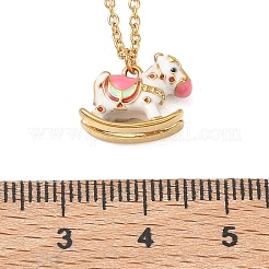 304 Stainless Steel Enamel Rocking Horse Pendant Necklaces for Women&nbsp;NJEW-T022-01B