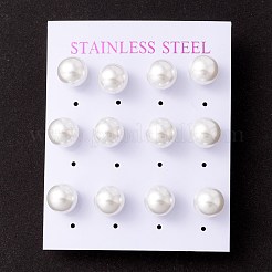 6 Pair Shell Pearl Round Ball Stud Earrings&nbsp;EJEW-A067-18A-P
