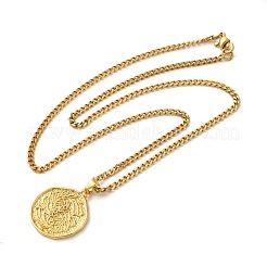 Brass Clear Cubic Zirconia Curb Chain Constellation Pendant Medal Necklaces for Women&nbsp;LS-NJEW-U010-01G-08