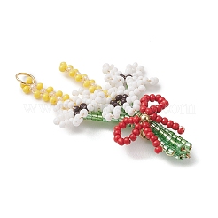 3Pcs 3D Glass Seed Beaded Bouquet with Bowknot Pendants&nbsp;PALLOY-MZ01153