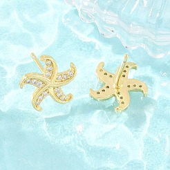 Brass Micro Pave Cubic Zirconia Stud Earrings&nbsp;EJEW-G471-29A-G