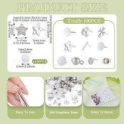 100Pcs Mixed Shapes 304 Stainless Steel Stud Earring Settings & Findings&nbsp;STAS-TA0005-88
