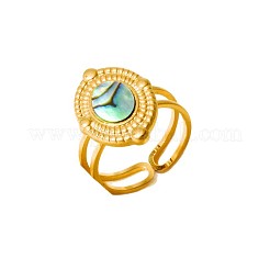304 Stainless Steel with Natural Shell Cuff Open Rings for Women&nbsp;AL0644-4