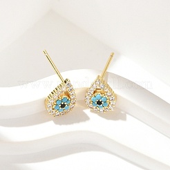 Brass Micro Pave Clear Cubic Zirconia Stud Earrings&nbsp;EJEW-A128-02G